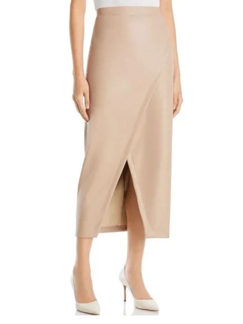 Enza Costa | Wrap Midi Skirt Women's Size 2 Beige Leather Slip Pull On